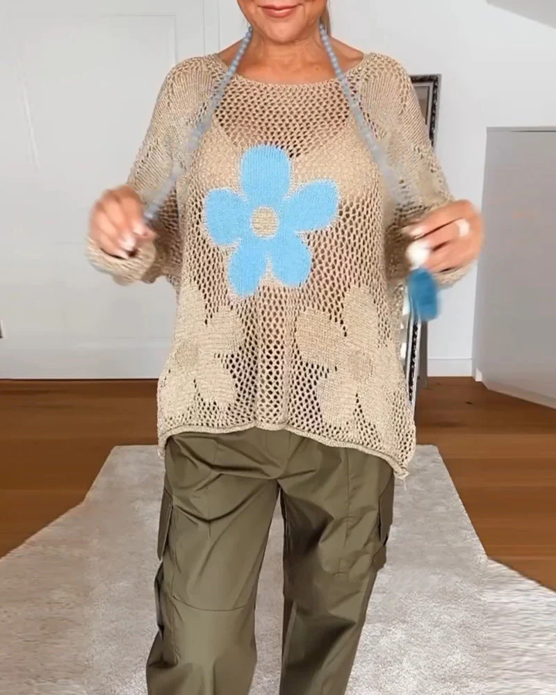 Bloom | Women's Crochet Top Floral Open Weave Long Sleeve - Image 13