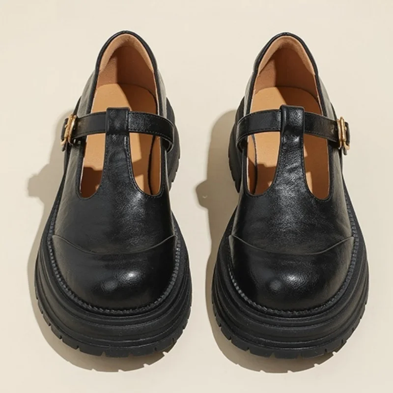 Blythe | Women's T-Bar Mary Jane Shoes Round Toe Brogue Low Heel - Image 5