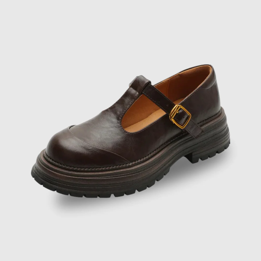 Blythe | Women's T-Bar Mary Jane Shoes Round Toe Brogue Low Heel - Image 7