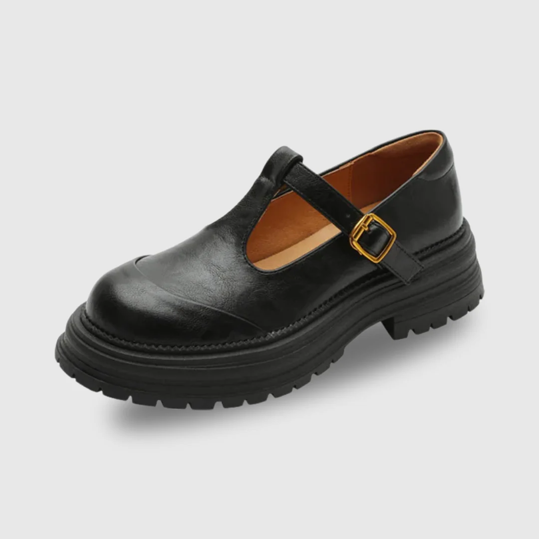 Blythe | Women's T-Bar Mary Jane Shoes Round Toe Brogue Low Heel - Image 8