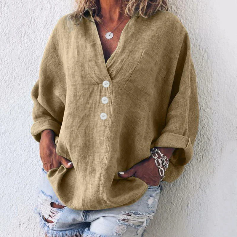 Breeze | Women's V-Neck Oversized Top Long Sleeve Button - Image 3