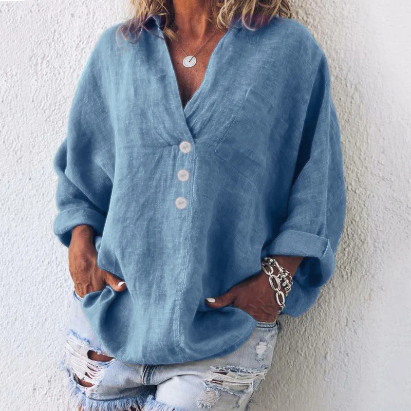 Breeze | Women's V-Neck Oversized Top Long Sleeve Button - Image 5