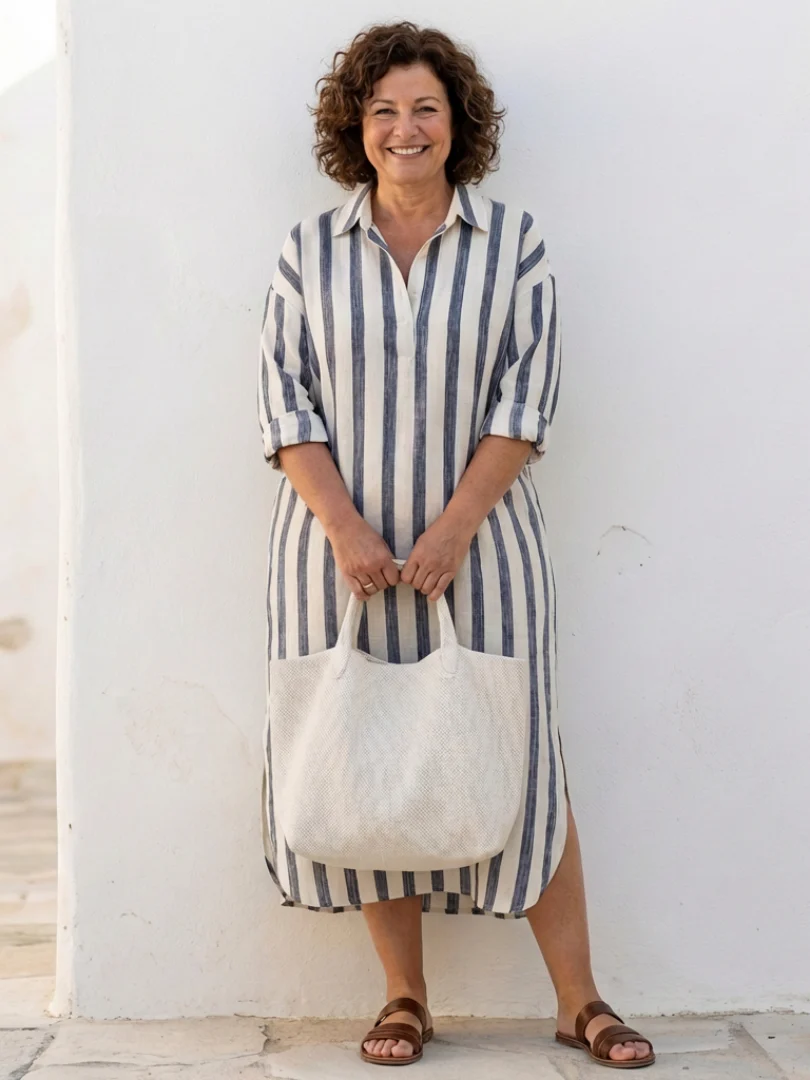 Brielle | Women's Striped Long Sleeve Midi Shirt Dress - Image 3