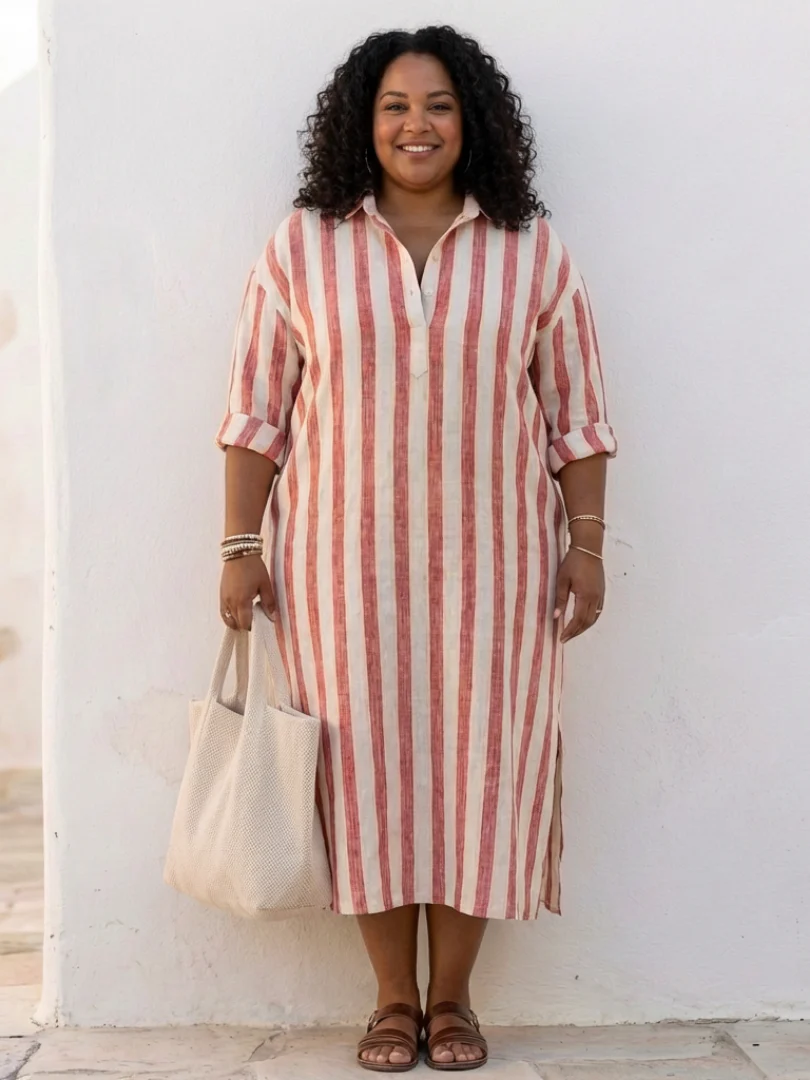 Brielle | Women's Striped Long Sleeve Midi Shirt Dress - Image 5