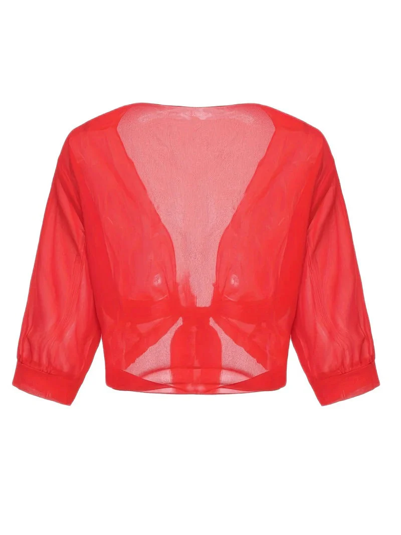 Brisa | Women's Tie Front Sheer Blouse Open Front 3/4 Sleeve Top - Image 17
