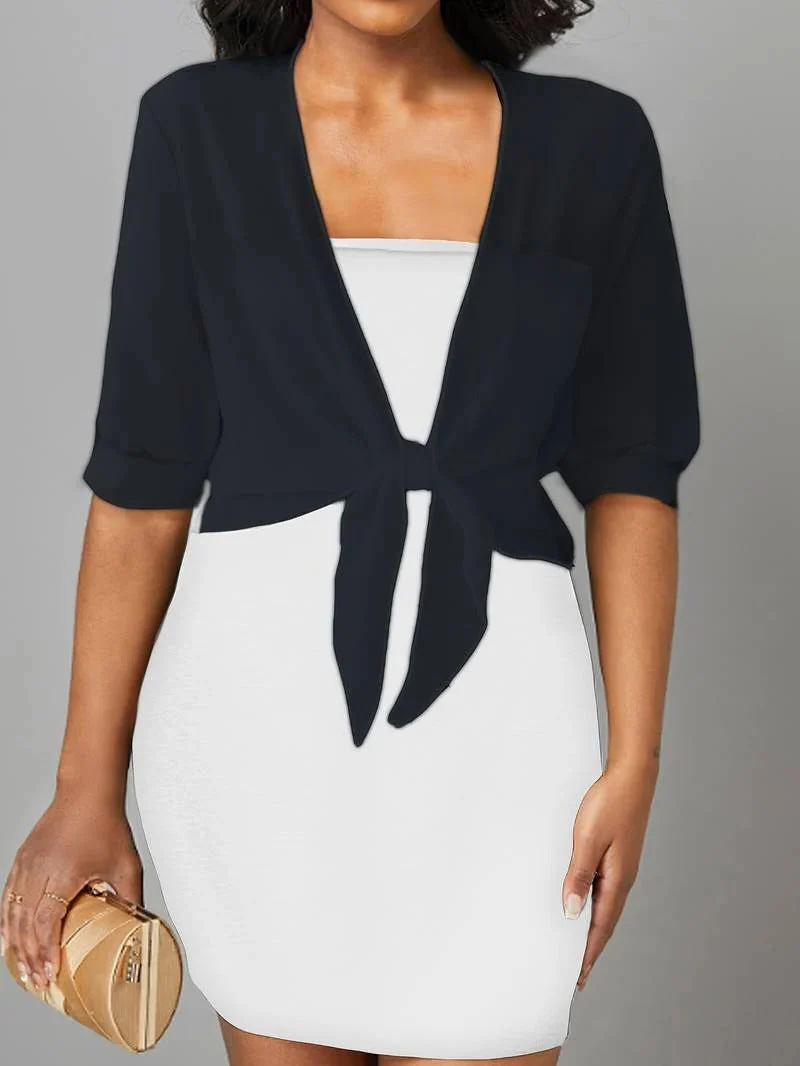Brisa | Women's Tie Front Sheer Blouse Open Front 3/4 Sleeve Top - Image 2