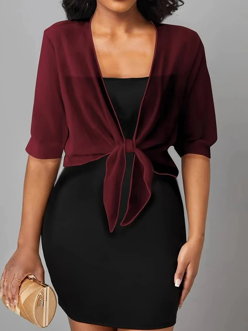 Brisa | Women's Tie Front Sheer Blouse Open Front 3/4 Sleeve Top - Image 25