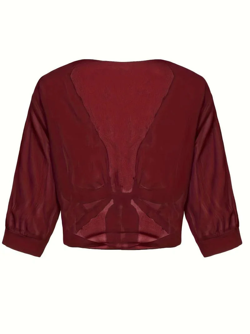 Brisa | Women's Tie Front Sheer Blouse Open Front 3/4 Sleeve Top - Image 26