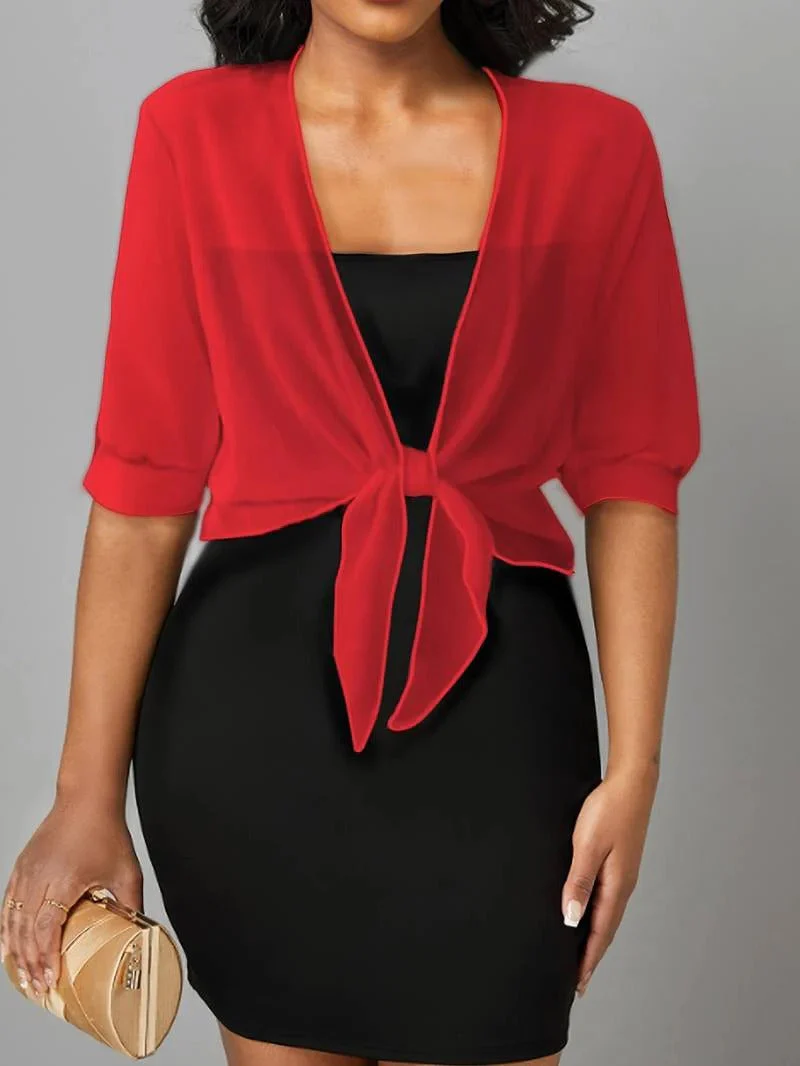 Brisa | Women's Tie Front Sheer Blouse Open Front 3/4 Sleeve Top - Image 3