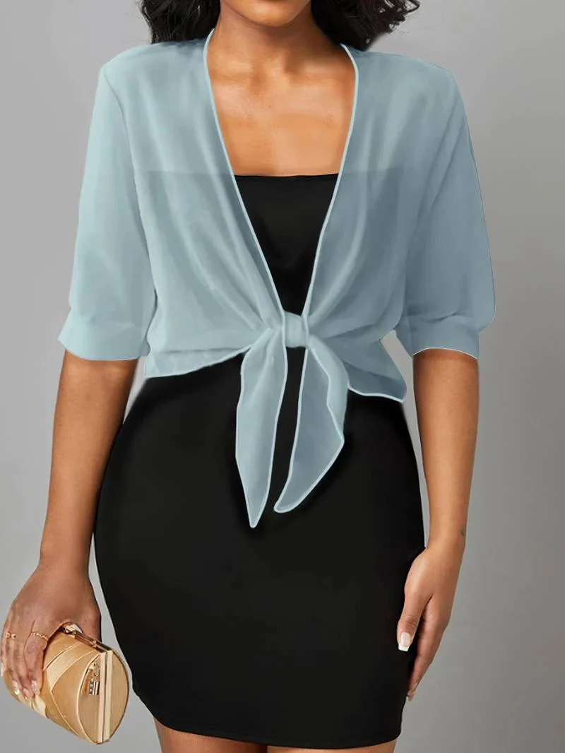 Brisa | Women's Tie Front Sheer Blouse Open Front 3/4 Sleeve Top - Image 5