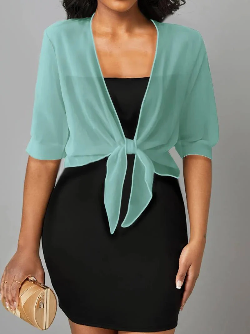 Brisa | Women's Tie Front Sheer Blouse Open Front 3/4 Sleeve Top - Image 6
