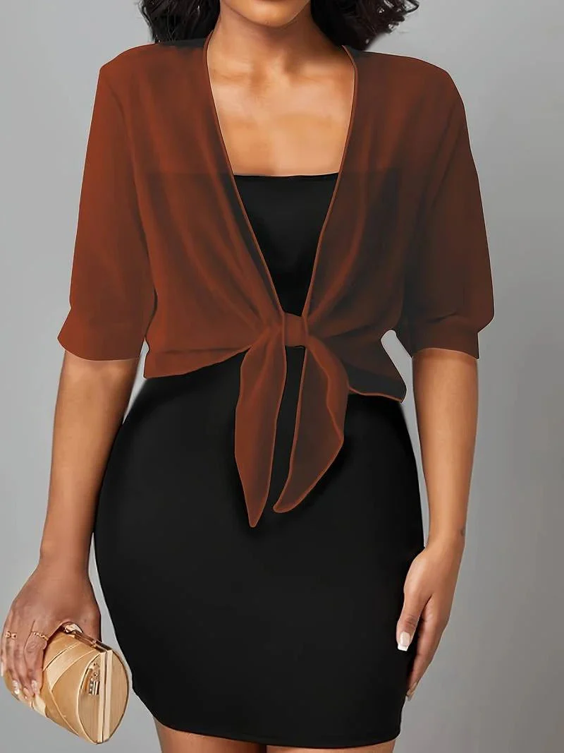 Brisa | Women's Tie Front Sheer Blouse Open Front 3/4 Sleeve Top - Image 7
