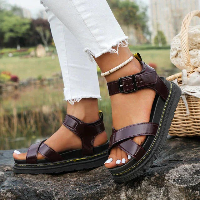 Brooke | Women's Platform Cross Strap Ankle Buckle Sandals - Image 2