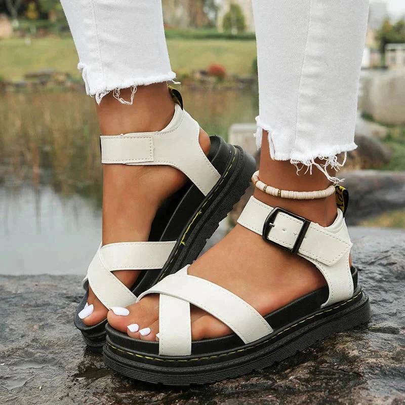 Brooke | Women's Platform Cross Strap Ankle Buckle Sandals - Image 3