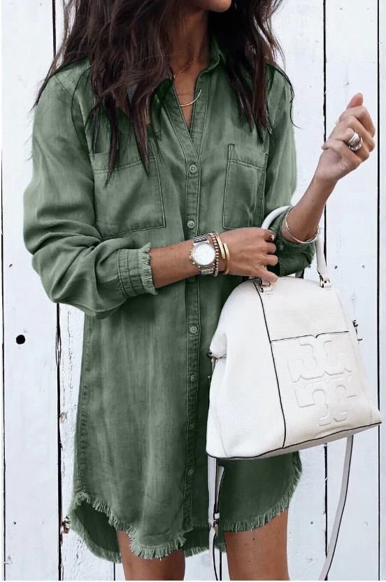 Brooke | Women's Washed Casual Shirt Dress Long Sleeve - Image 2