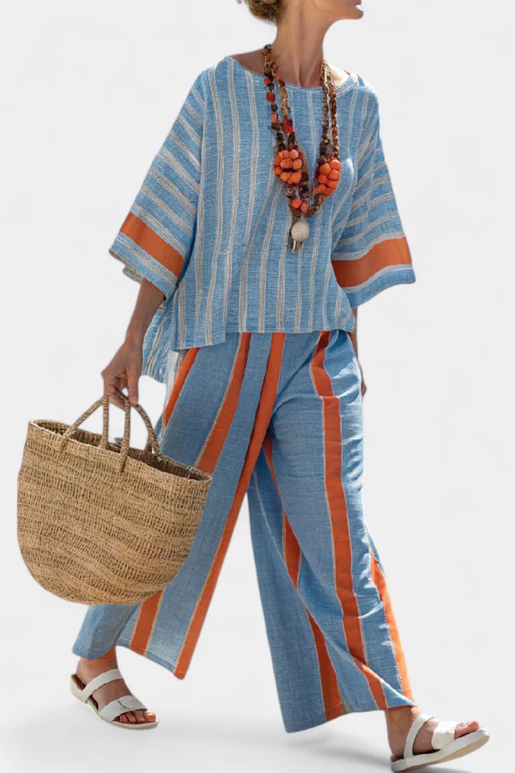 Calista | Women's Striped Two-Piece Set Wide Leg Pants - Image 2