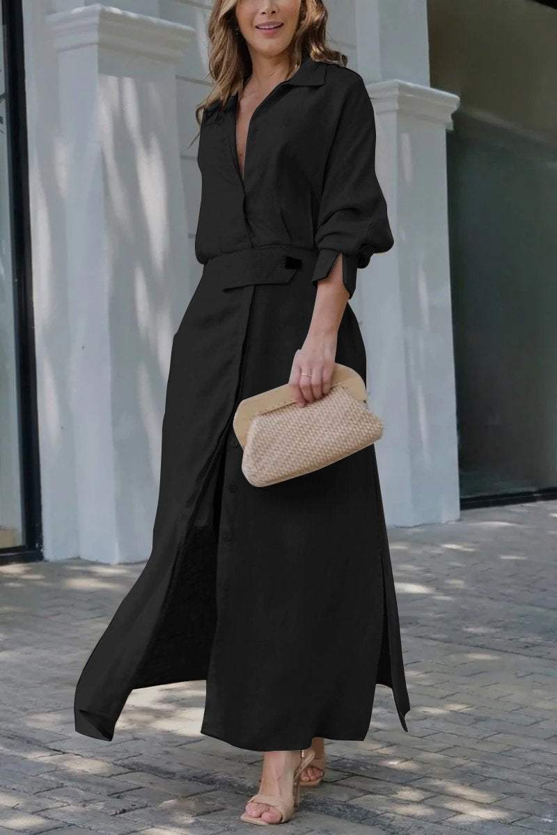 Camille | Women's Collared Belted Maxi Dress - Image 4