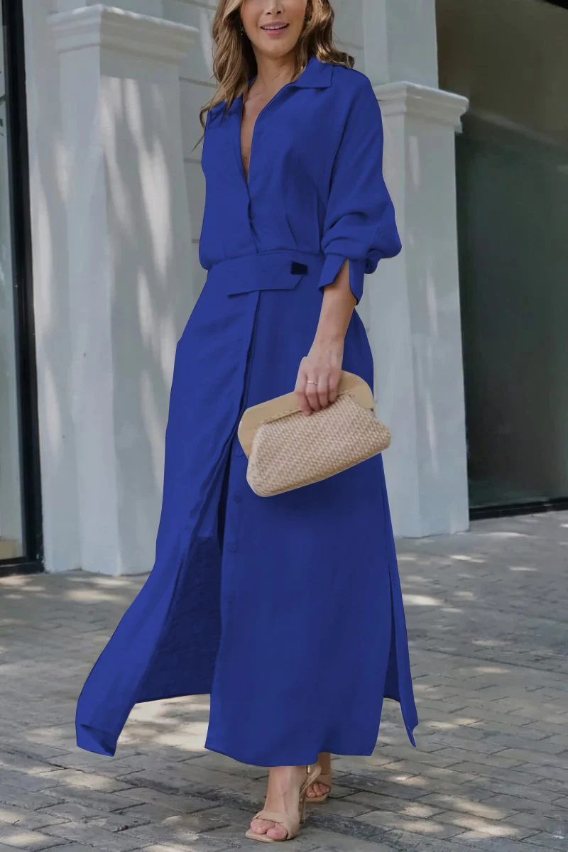 Camille | Women's Collared Belted Maxi Dress - Image 5