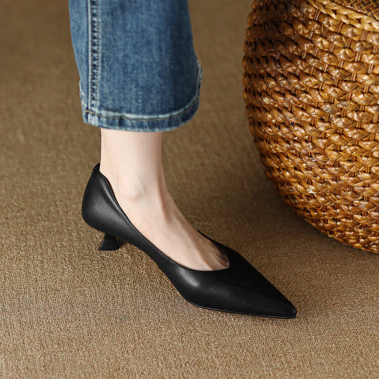 Camille | Women's Pointed Toe Pumps Low Kitten Heel Slip On Shoes - Image 10
