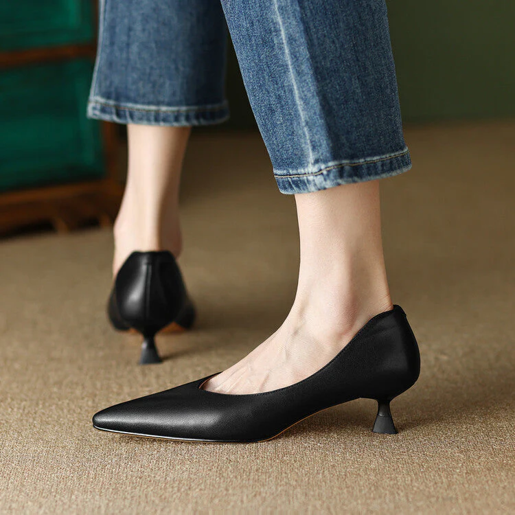 Camille | Women's Pointed Toe Pumps Low Kitten Heel Slip On Shoes - Image 11