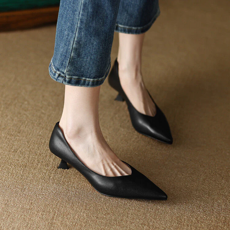 Camille | Women's Pointed Toe Pumps Low Kitten Heel Slip On Shoes - Image 12