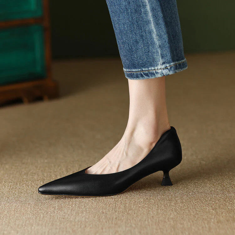Camille | Women's Pointed Toe Pumps Low Kitten Heel Slip On Shoes - Image 13
