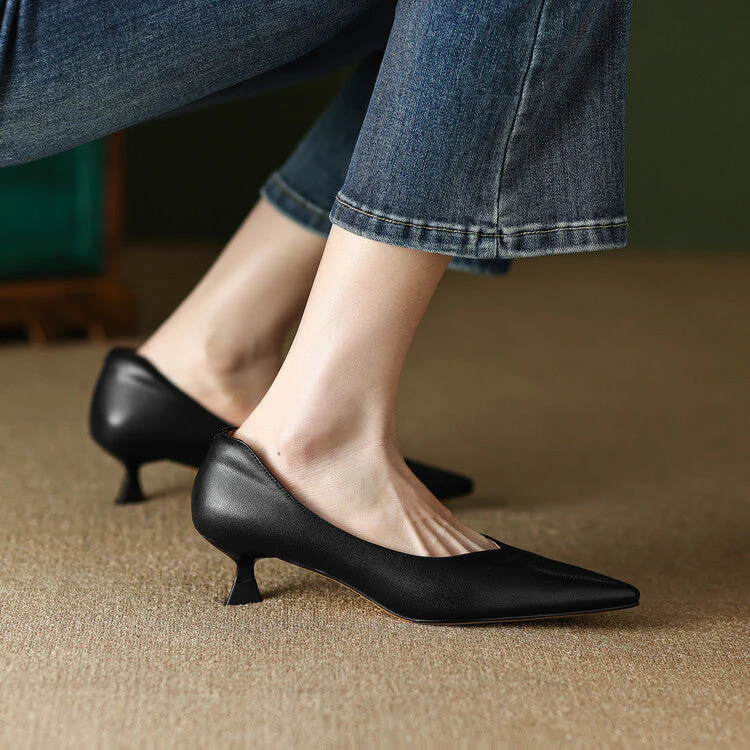 Camille | Women's Pointed Toe Pumps Low Kitten Heel Slip On Shoes - Image 14