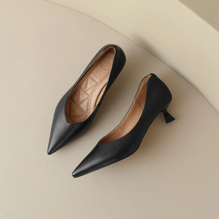 Camille | Women's Pointed Toe Pumps Low Kitten Heel Slip On Shoes - Image 15
