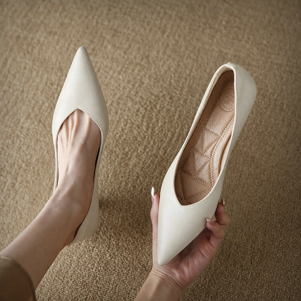 Camille | Women's Pointed Toe Pumps Low Kitten Heel Slip On Shoes - Image 4