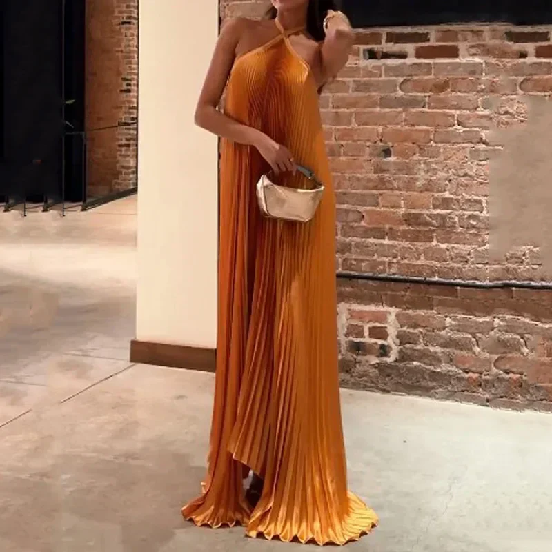 Carmen | Women's Wedding Guest Pleated Halter Maxi Dress Evening - Image 3