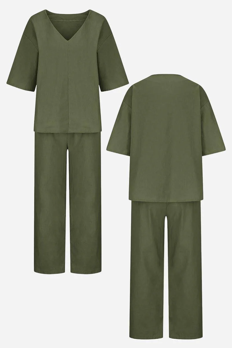 Carmen | Women's V-Neck Batwing Top and Straight-Leg Pants Set - Image 10