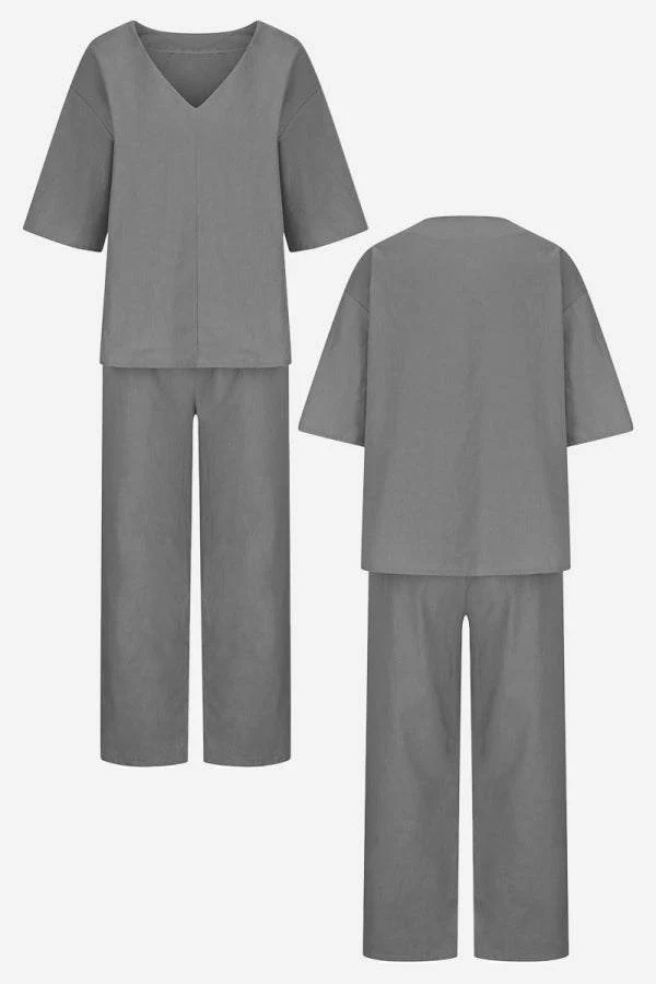 Carmen | Women's V-Neck Batwing Top and Straight-Leg Pants Set - Image 14