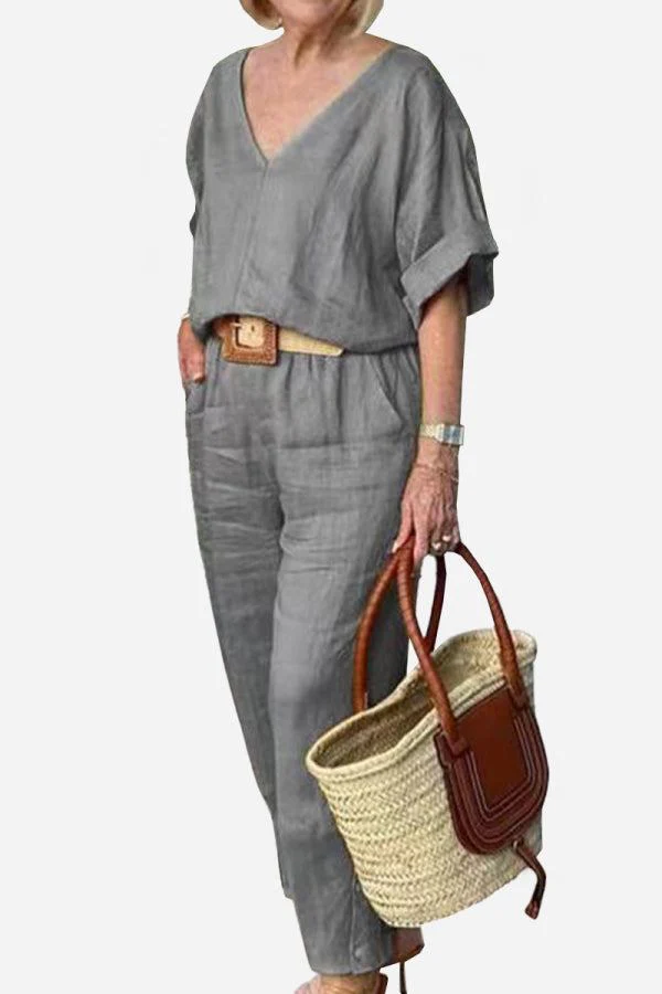 Carmen | Women's V-Neck Batwing Top and Straight-Leg Pants Set - Image 5