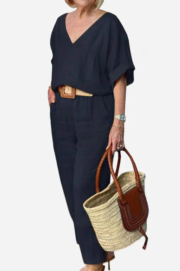 Carmen | Women's V-Neck Batwing Top and Straight-Leg Pants Set - Image 6