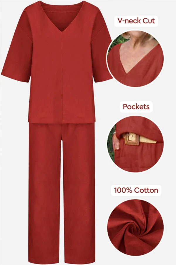 Carmen | Women's V-Neck Batwing Top and Straight-Leg Pants Set - Image 7
