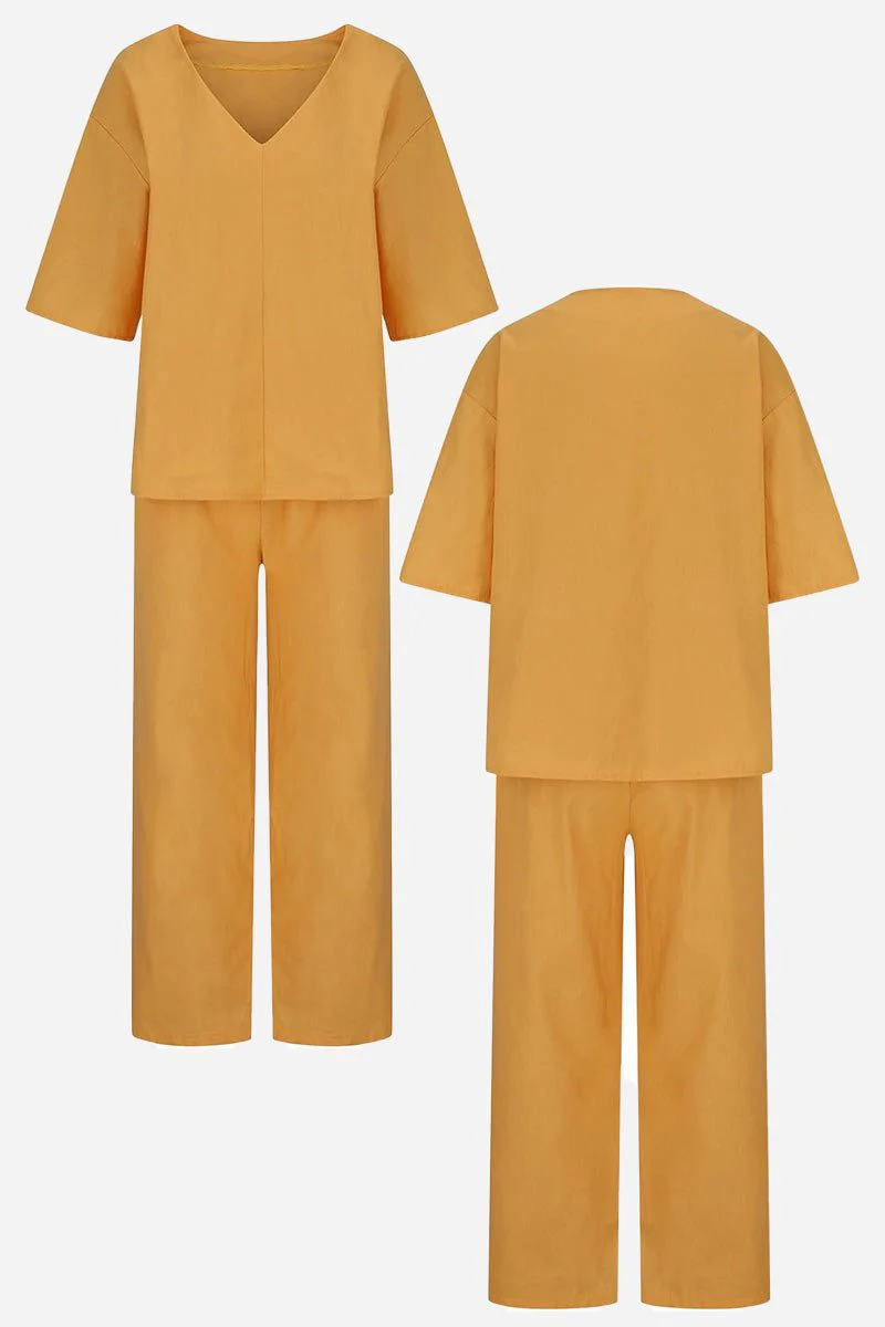 Carmen | Women's V-Neck Batwing Top and Straight-Leg Pants Set - Image 8
