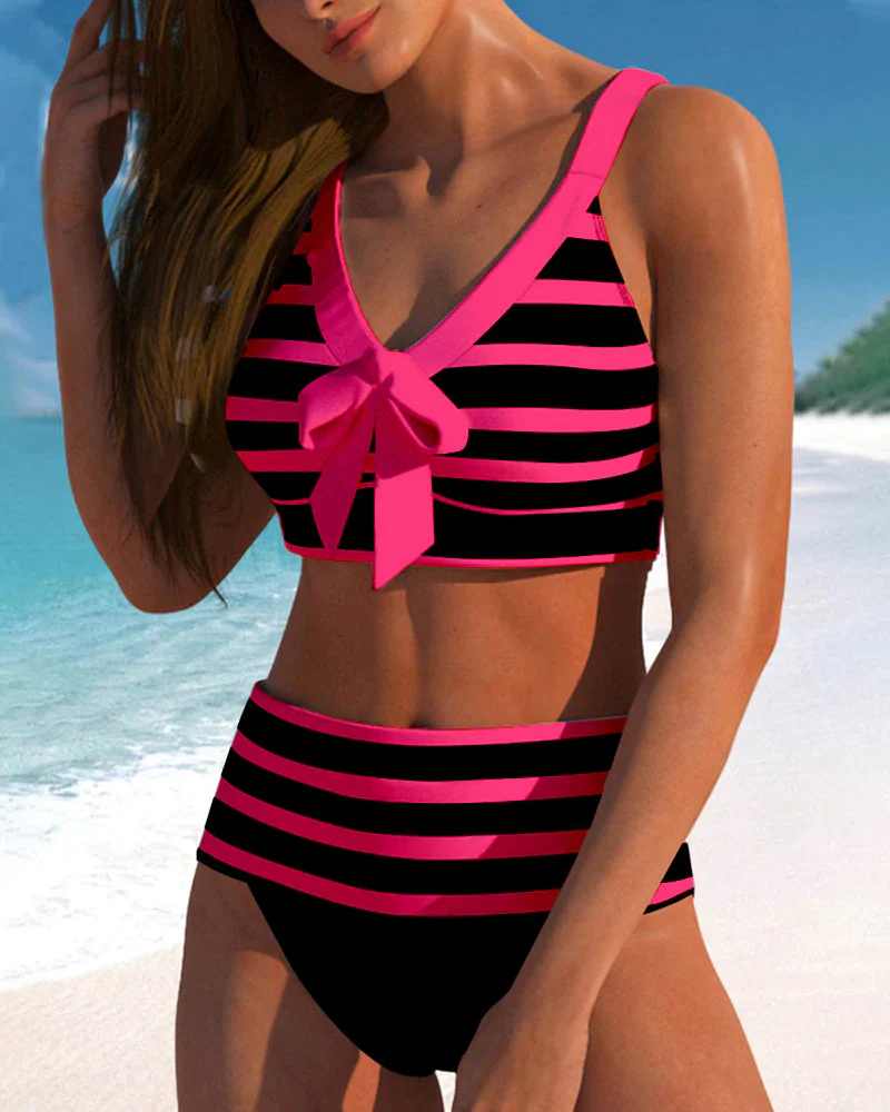 Caroline | Women's High Waist Striped Bikini Set - Image 10