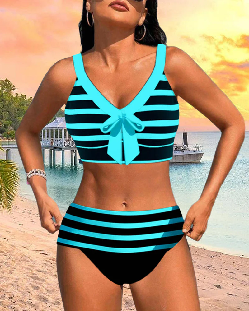 Caroline | Women's High Waist Striped Bikini Set - Image 11