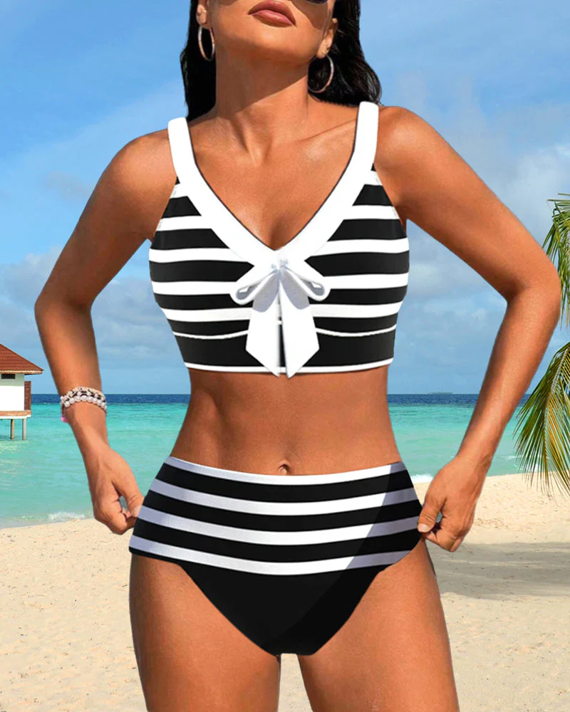 Caroline | Women's High Waist Striped Bikini Set - Image 12