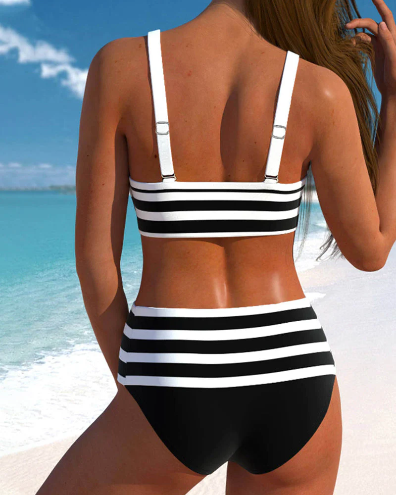 Caroline | Women's High Waist Striped Bikini Set - Image 2