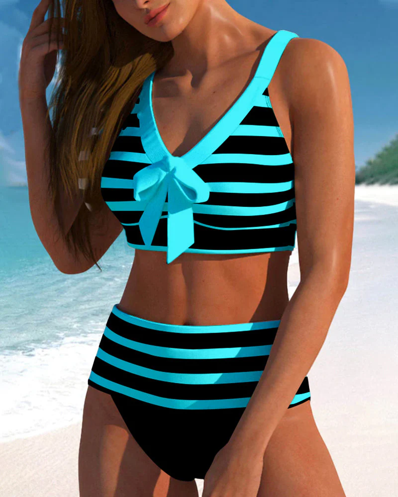 Caroline | Women's High Waist Striped Bikini Set - Image 7