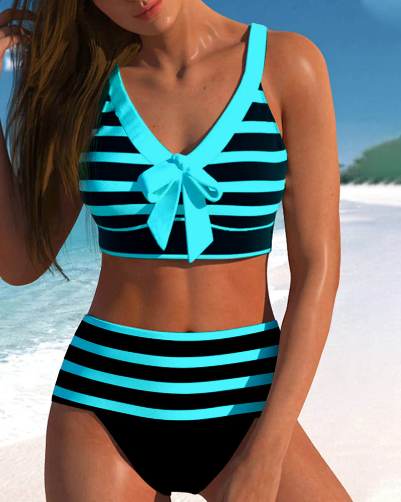 Caroline | Women's High Waist Striped Bikini Set - Image 8