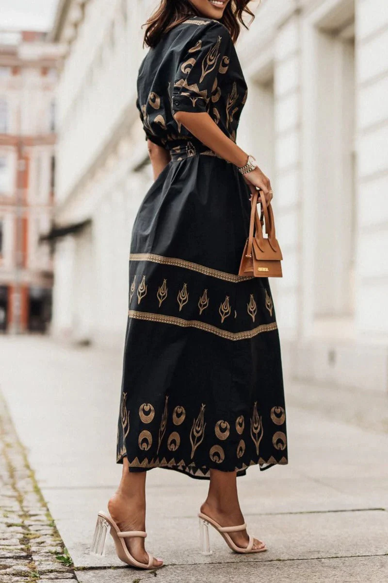 Cassandra | Women's Collared Printed Long Sleeve Midi Dress - Image 2