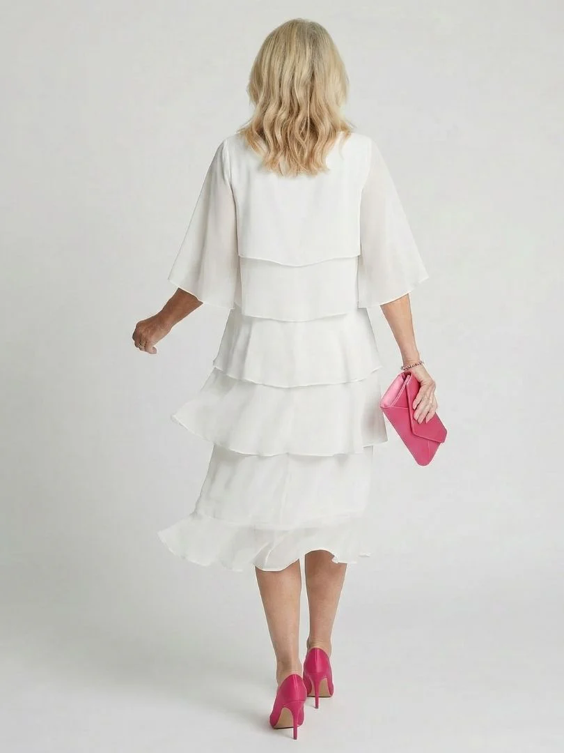 Cassia | Women's Tiered Flutter Sleeve Midi Dress - Image 11