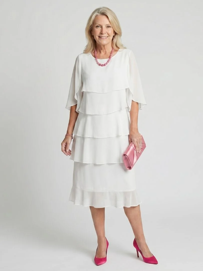 Cassia | Women's Tiered Flutter Sleeve Midi Dress - Image 9
