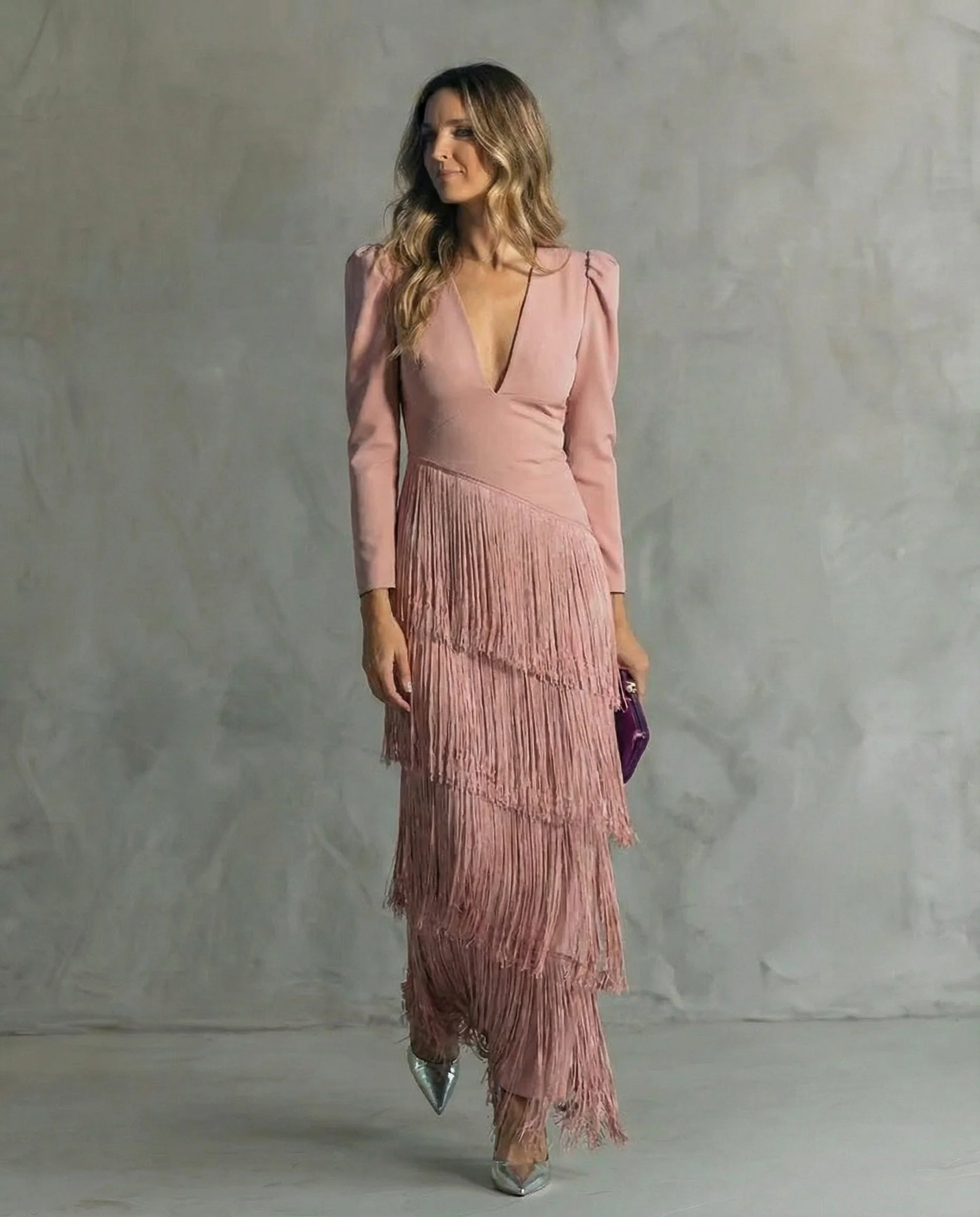 Cassiopeia | Women's V Neck Fringe Maxi Dress - Image 6