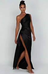 Celeste | Women's Wedding Guest Satin One Shoulder Bodycon Dress - Image 12