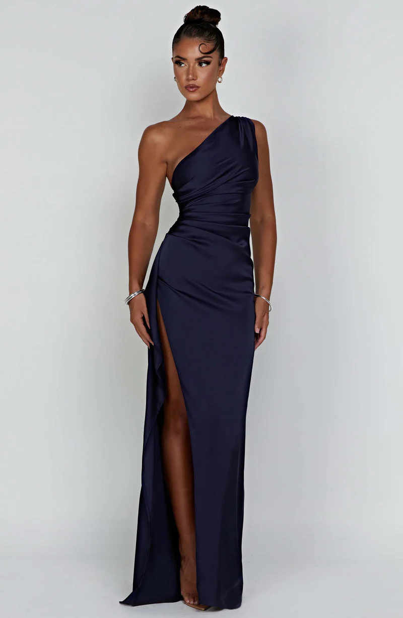 Celeste | Women's Wedding Guest Satin One Shoulder Bodycon Dress - Image 7
