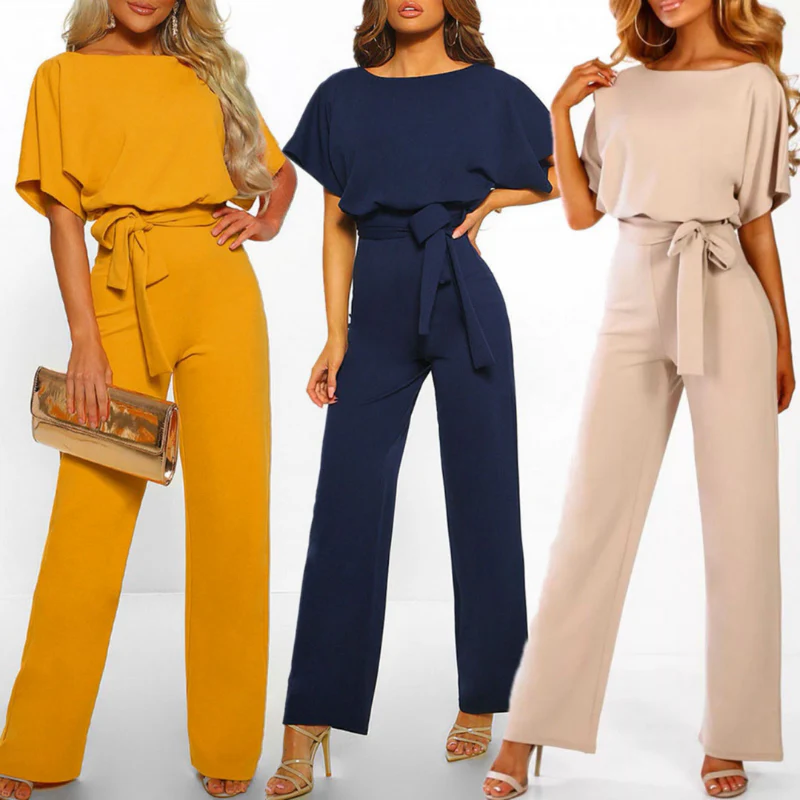 Celeste | Women's Belted Wide Leg Jumpsuit Batwing Sleeve Elegant - Image 4