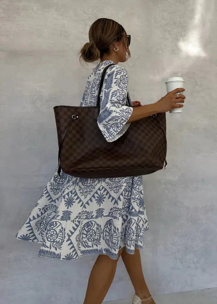 Celeste | Women's Boho Print V-Neck 3/4 Sleeve Swing Dress - Image 4